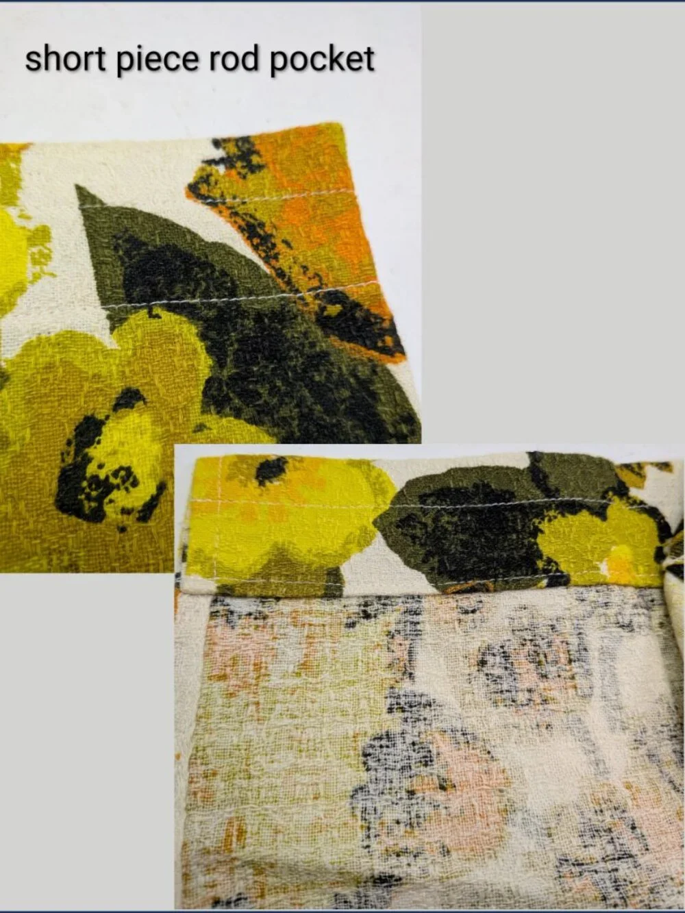VTG 60s Barkcloth Curtain Panels Set Floral House N Home Chartreuse Yellow Olive